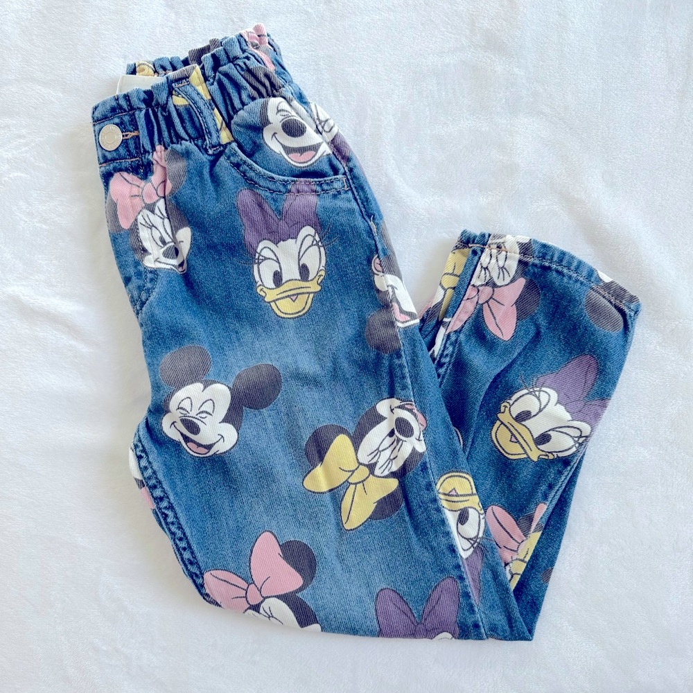 Girls Cute Baggy Jeans Disney Minnie Mickey Mouse Daisy Duck Stretchy